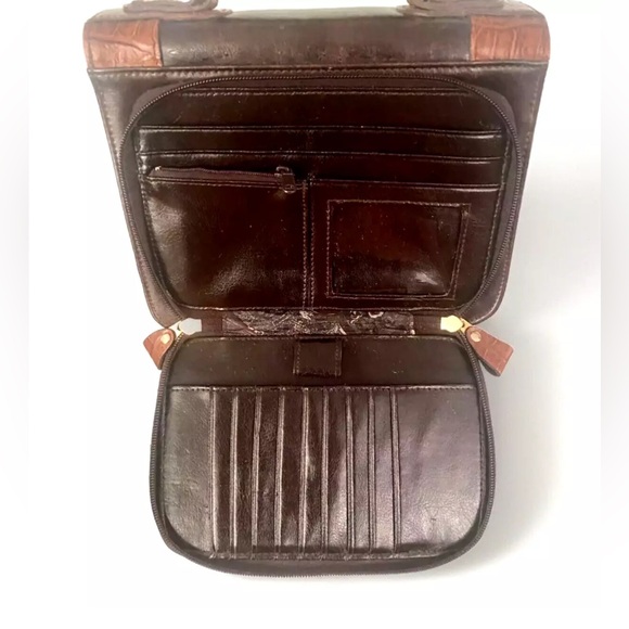 🌹BELLE ROSE🌹 CROC EMBOSSED LEATHER MULTI COMPARTMENT ORGANIZER CROSSBODY BAG - Picture 11 of 14